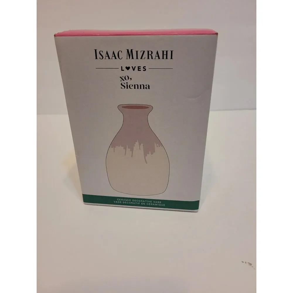 Isaac‎ Mizrahi Loves XO Sienna Vase Ceramic Pottery Cream Hand Dipped Pink Glaze